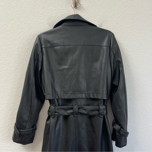LNA Koa Vegan Leather Trench Coat Black Belted Waist Size Small NWT - Picture 5 of 7